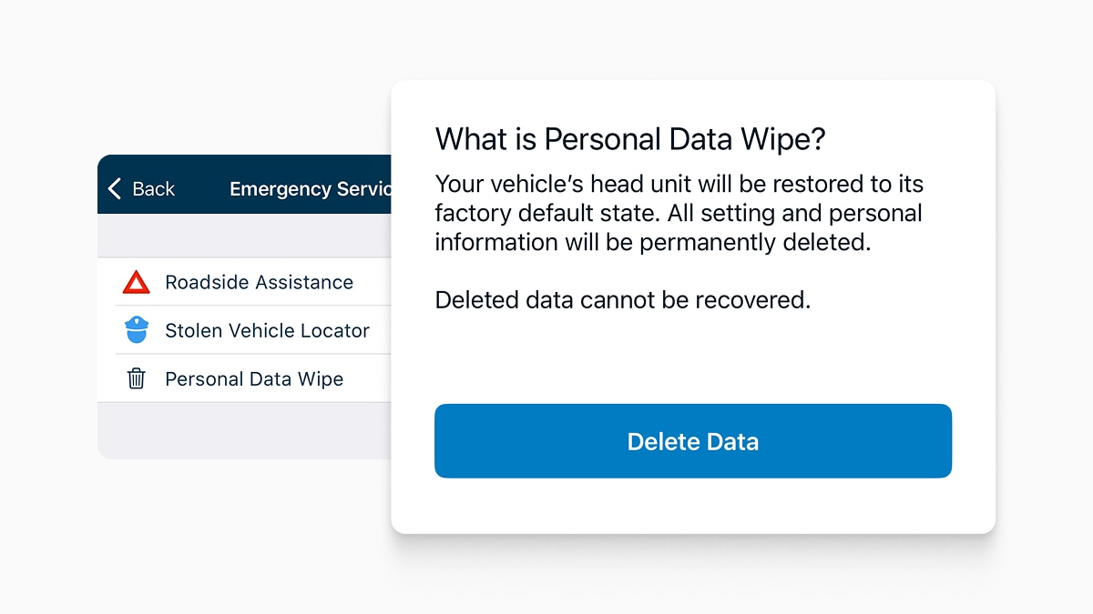 Screencapture of HondaLink app demonstrating personal data wipe.