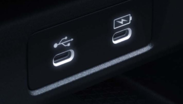 Closeup of USB-C charging ports.