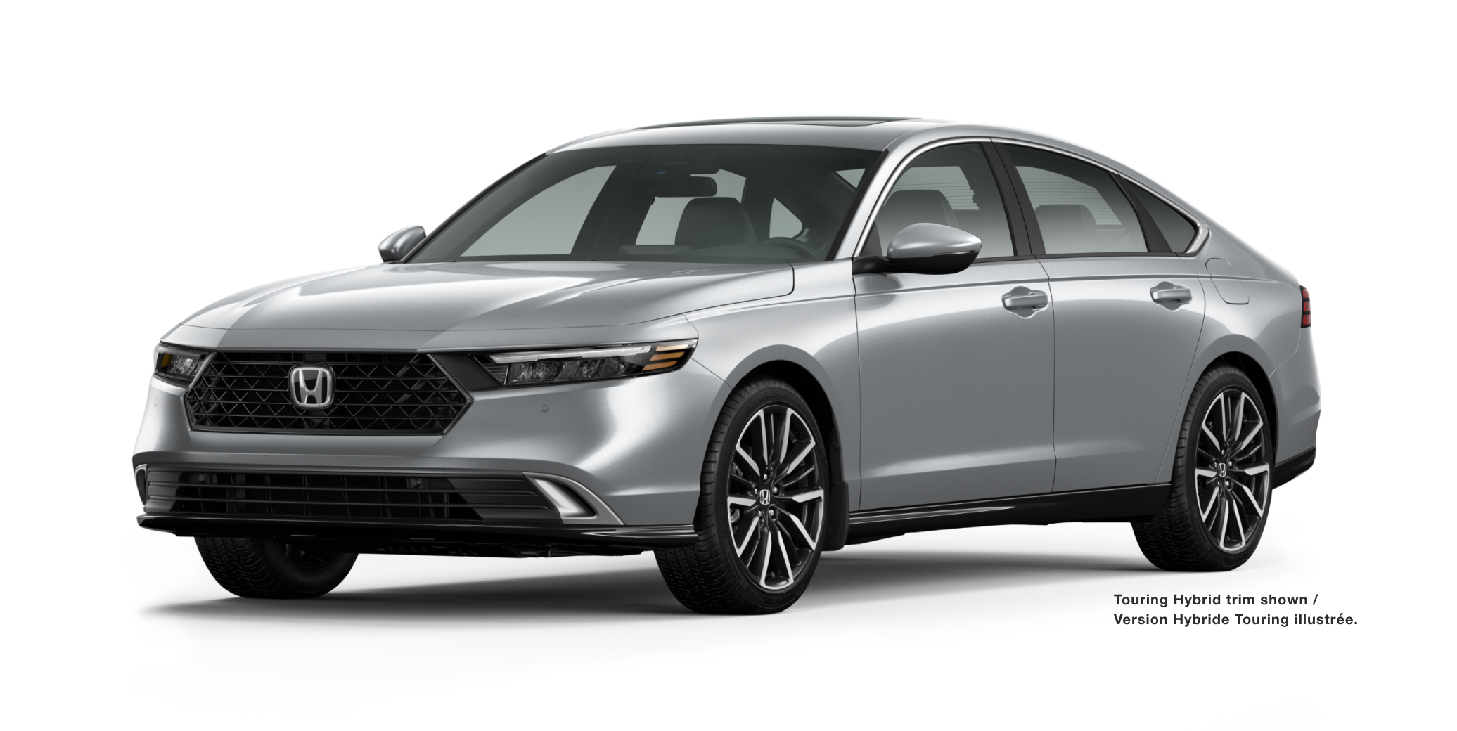 3/4 front view of a silver Accord on white space.