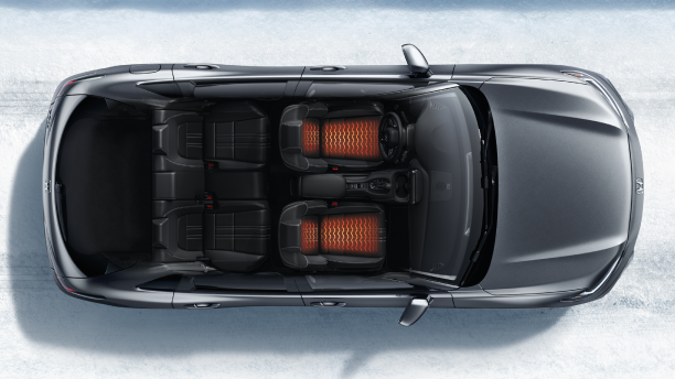 Bird’s eye view of grey HR-V with no roof, showcasing the heated front seat.