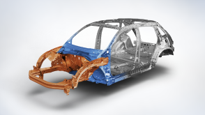 3/4 front view of HR-V body structure on white space.