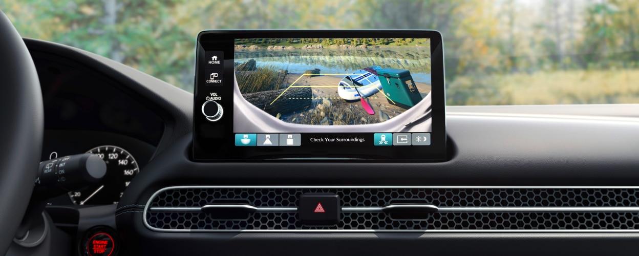 Closeup of touchscreen displaying what the rear camera sees.