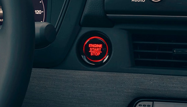 Closeup of engine start button.