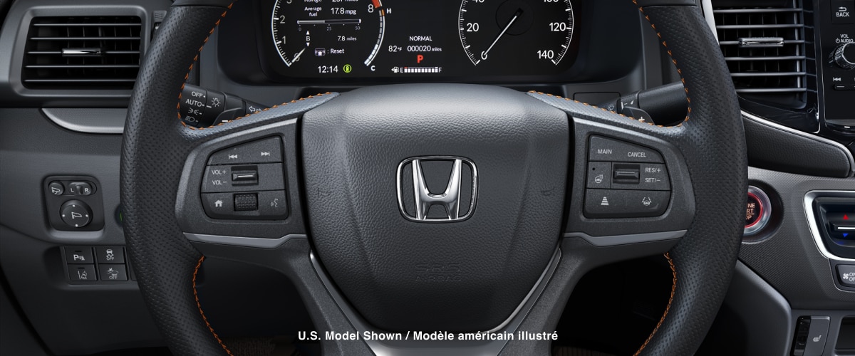 Closeup of Ridgeline steering wheel.